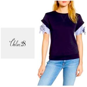 Chelsea 28 sweatshirt top with cute, contrast striped bow sleeves.